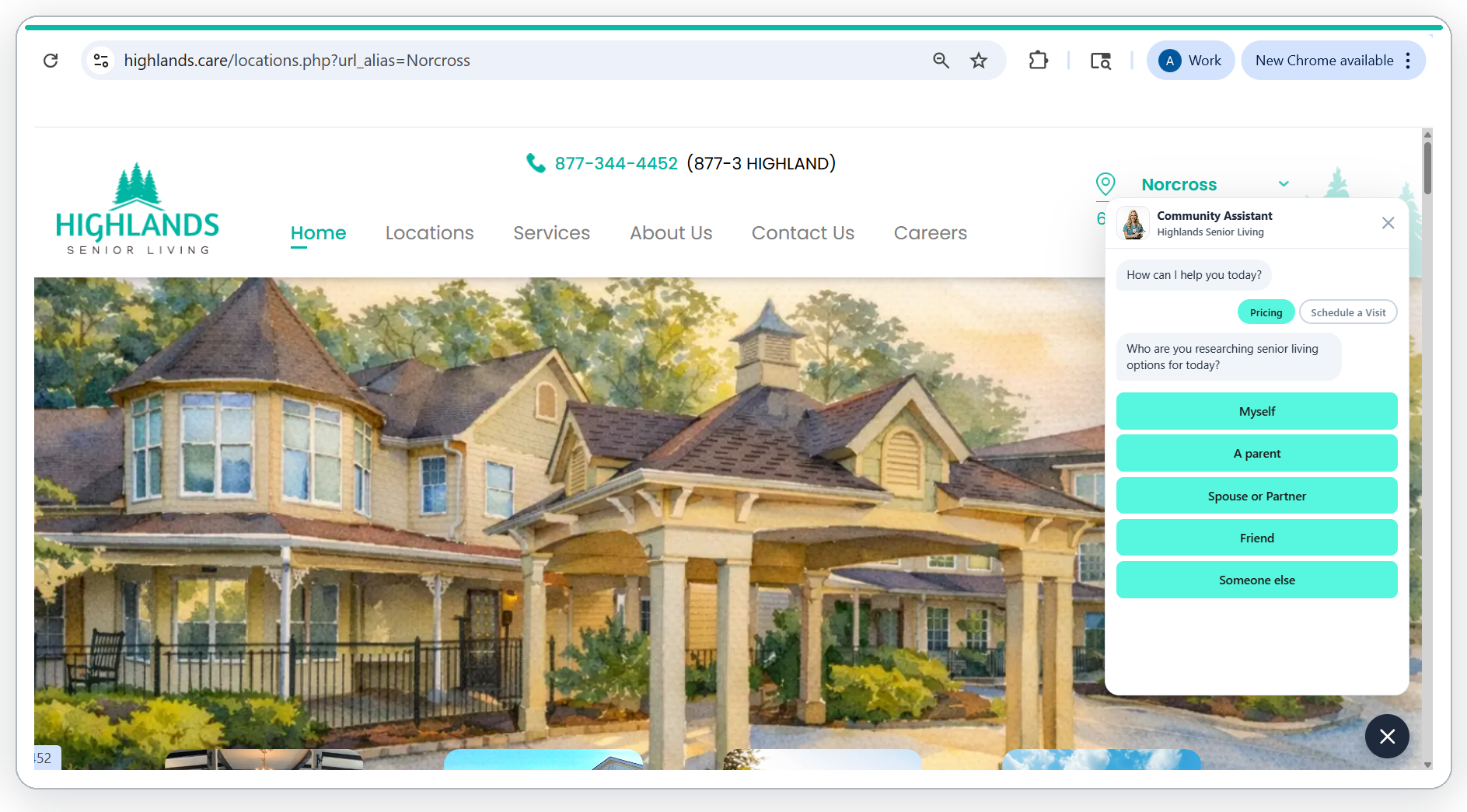 Highlands Virtual Assist live on a community website